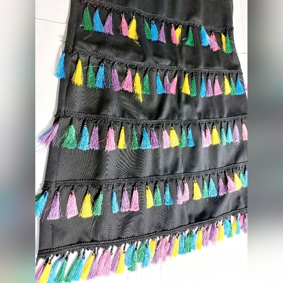 Black New York & Company Stretch Bodycon Multicolored Party Tasseled‎ Dress Sz L - Picture 3 of 8